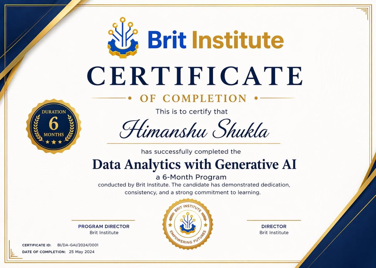 Brit Institute certificate